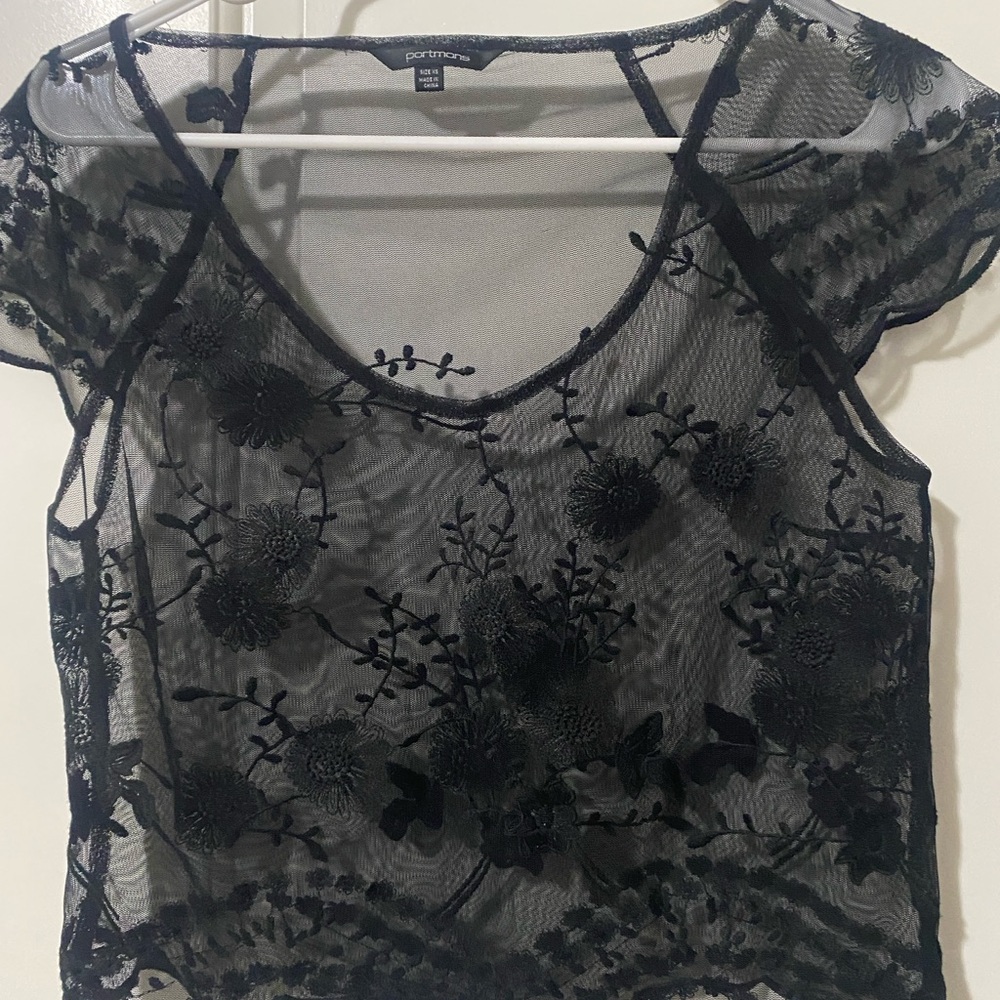 Portmans Black Floral Sheer Mesh Top